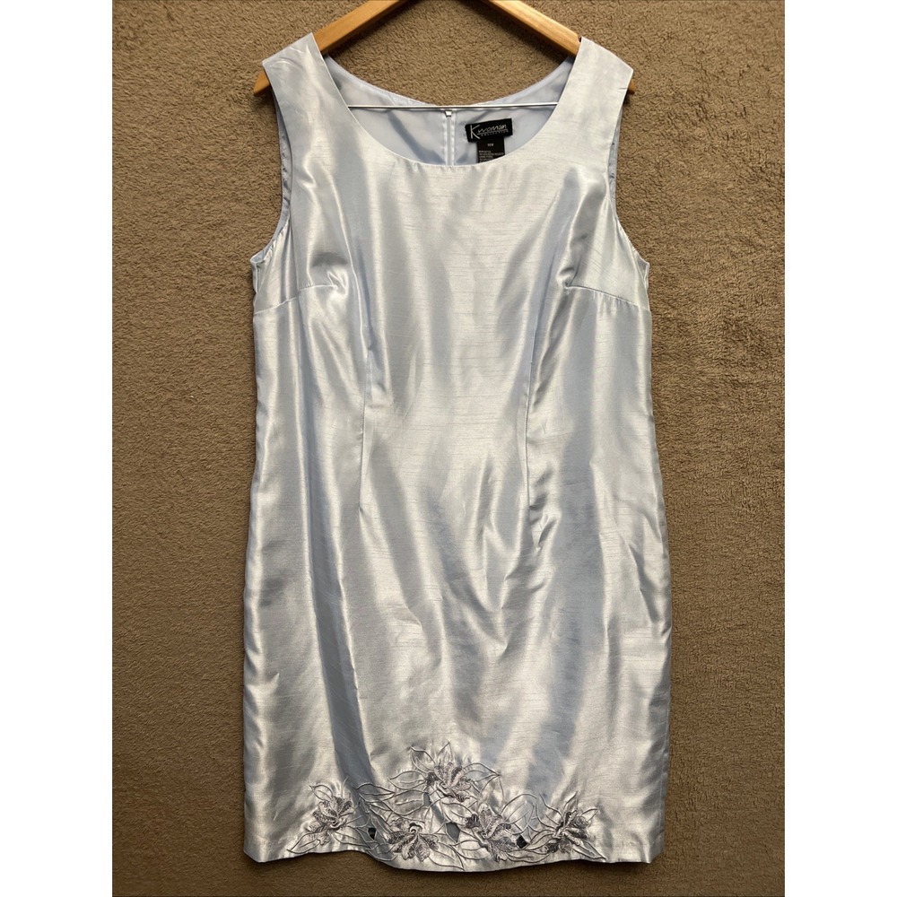 K Woman Collection Light Blue Shimmer Dress Floral Embroidery Cutwork Hem 18W